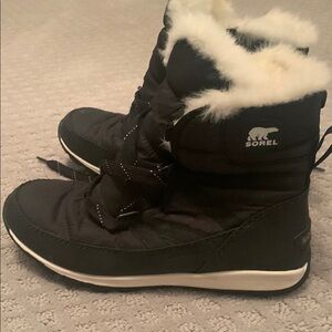 Sorel Kids Black Snow Boots with White Trim